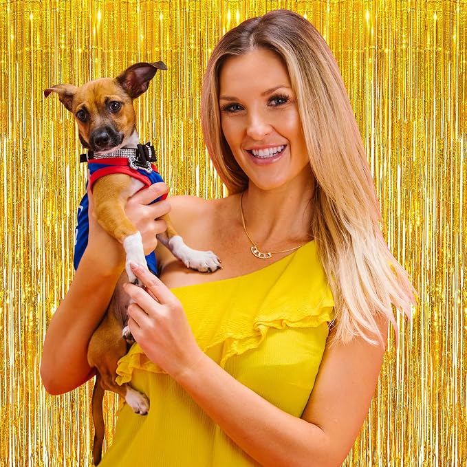 10 Pack Gold Backdrop Curtain 3.2ft x 8.2ft Metallic Tinsel Foil Fringe - Image 6