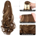 Claw Clip Ponytail Extension 18" Clip in Wavy Ponytail Hair Extensions Long Pony Tails for Women Extensions Ash Blonde Mix Light Brown Wave Hairpiece