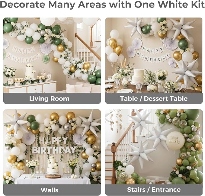 LovesTown 72PCS White Starburst Balloons, Foil Balloons Magic Star Spike Designs - Image 6