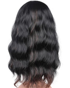Black Wavy Wig With Brown Highlights For Women - Medium Long Synthetic Wig With Bangs For Daily Use (Black With Brown Highlights)