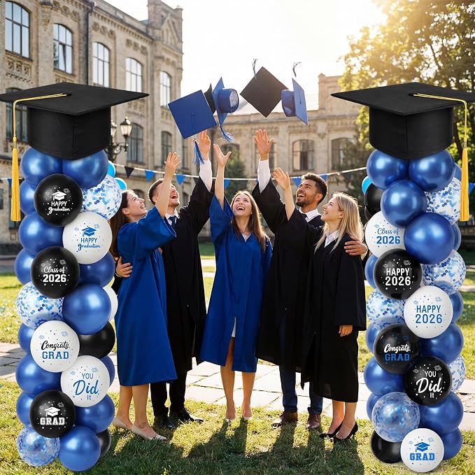 Thenshop 2 Sets Graduation Balloon Column Stand Kit 2026- Black Blue Balloon - Image 2