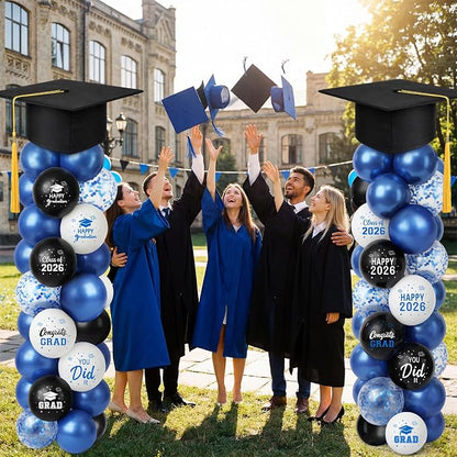 Thenshop 2 Sets Graduation Balloon Column Stand Kit 2026- Black Blue Balloon - Image 2