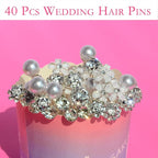 40 PCS Wedding Hair Pins for Brides, Pearl Hair Pins for Wedding, Silver Crystal Rhinestone Hair Pin Decorative Hair Accessories for Bridal Bridesmaid Women Prom Party