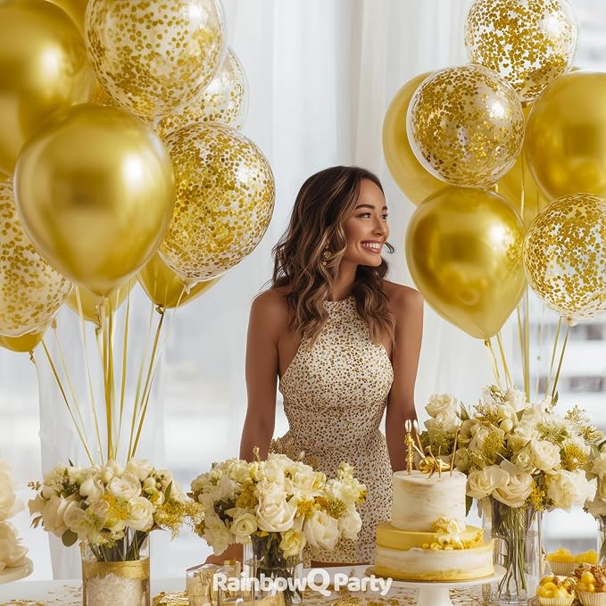 RainbowQ Metallic Gold Balloons 55Pcs 12 Inch Confetti Helium Party Balloon | - Image 6