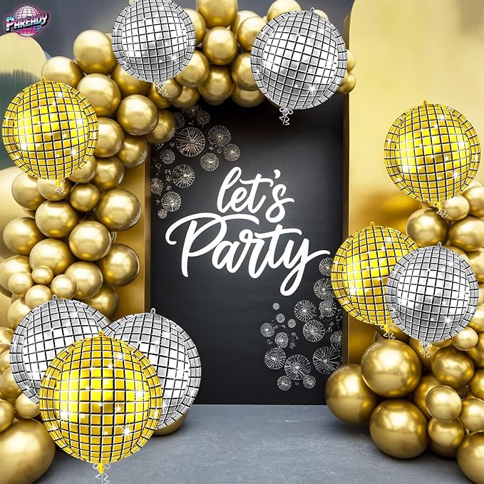 6pcs 22 Inch Gold Silver Disco Ball Balloons, 4d Large Foil Aluminum Balloon - Image 5