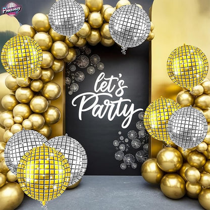 6pcs 22 Inch Gold Silver Disco Ball Balloons, 4d Large Foil Aluminum Balloon - Image 5