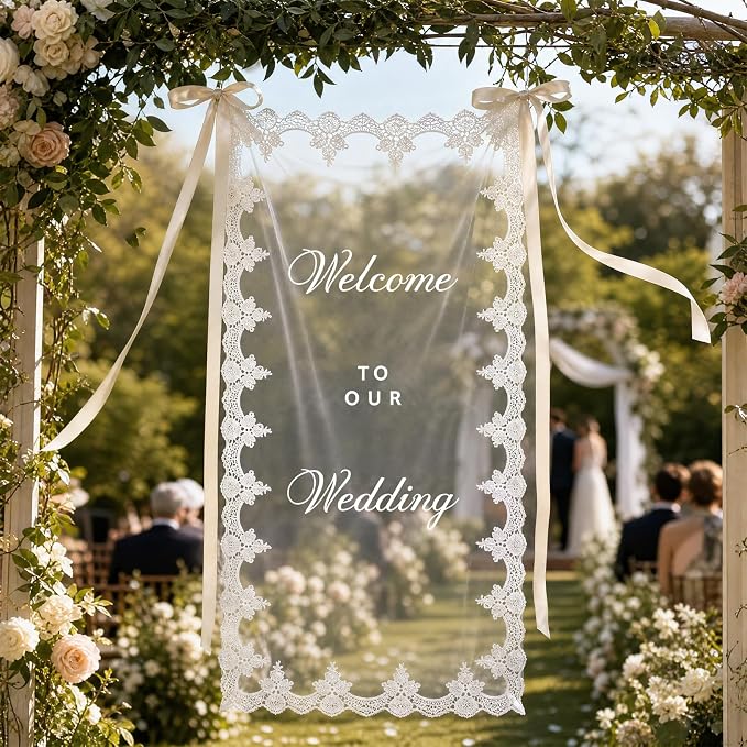 150x60cm Large Sheer Lace Wedding Welcome Banner Sign - Image 2