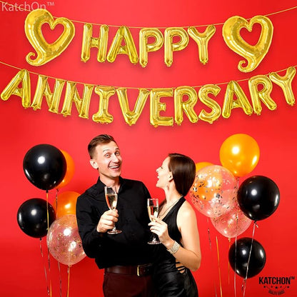 KatchOn Gold Happy Anniversary Balloons 18 Inch, Anniversary Decorations | - Image 4