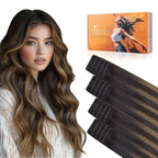 DOORES Seamless Tape in Human Hair Extensions Invisi Edge, Dark Brown to Chestnut Brown 10 Injection Tape-ins with 10 Injection Tape-ins 50g 20 Inch, Injected Tape in Extensions