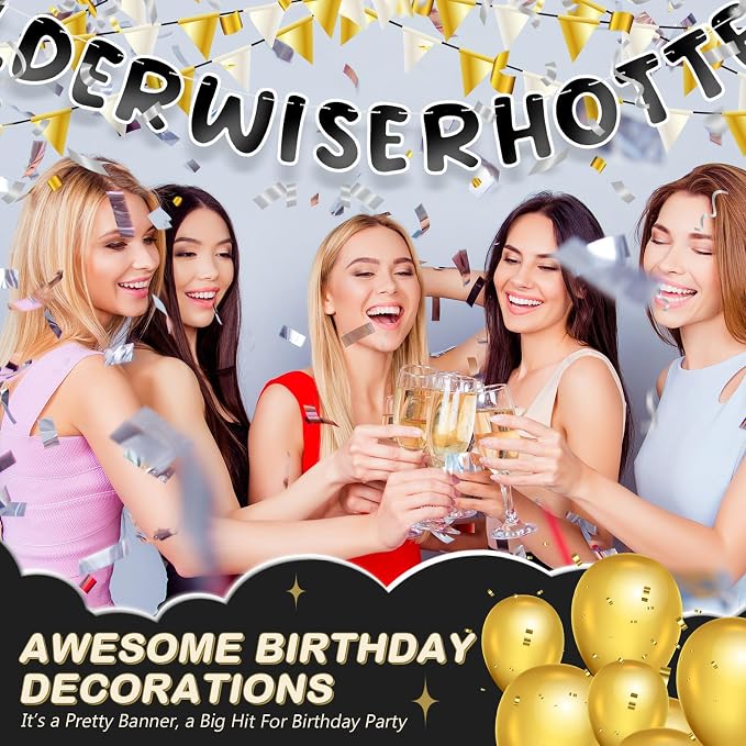 Fulmoon Set of 3 Pre Strung Older Wiser Hotter Glitter Banner Funny Birthday - Image 7
