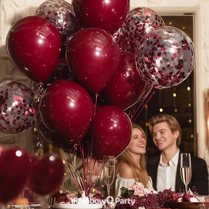 RainbowQ Burgundy Balloons 55Pcs 12 Inch Confetti Latex Helium Party | Maroon - Image 4