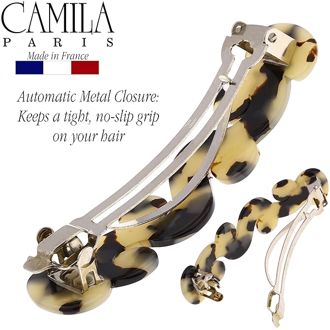 Camila Paris V105 French Hair Barrette Clip for Girls Handmade, Flow, Metal Clasp Strong Hold Grip Hair Clips for Women, No Slip and Durable Styling Girls Hair Accessories, Made in France