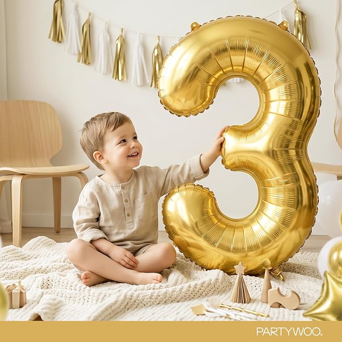 PartyWoo Number Balloons 40 Inch Gold Number 3 Kit 25pcs - Image 3