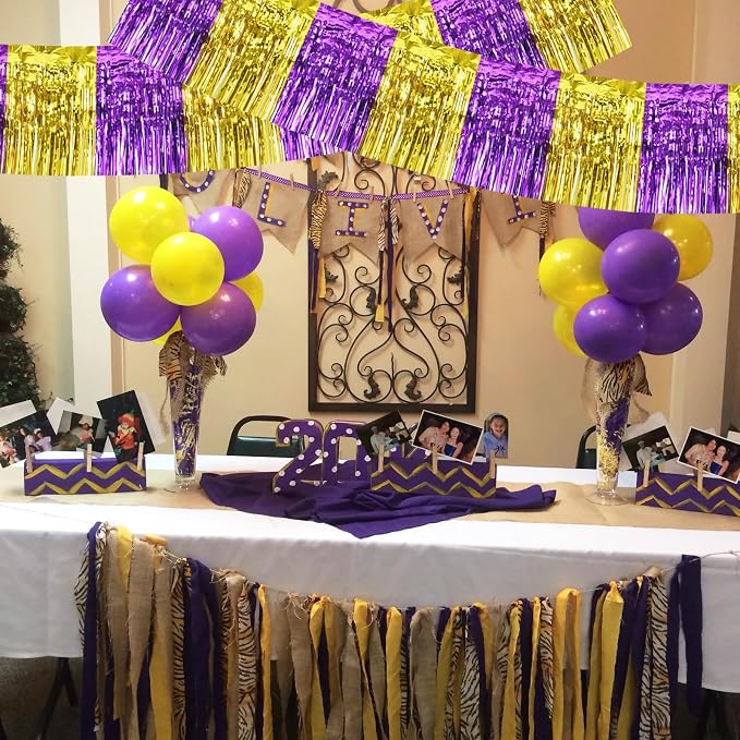 BEISHIDA Purple Gold Fringe Garland Banner 30ft Wall Tinsel Foil Streamers | - Image 6