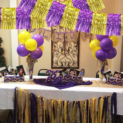 BEISHIDA Purple Gold Fringe Garland Banner 30ft Wall Tinsel Foil Streamers | - Image 6