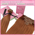 YoungSee Clip in Human Hair Extensions Light Copper Clip in Extensions Real Human Hair Copper Hair Extensions Clip ins Straight Soft Hair 18Inch 7Pcs 120G