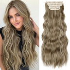 KooKaStyle Hair Extensions Ashy Taupe Blonde Clip in Synthetic Highlight Long Wavy 4PCS Thick Hairpieces for Daily Use 24 Inch for Women