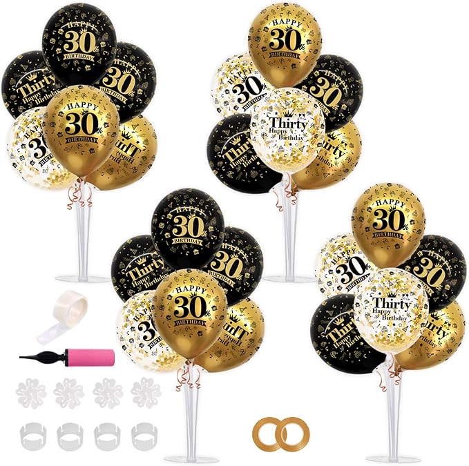TONIFUL 4 Set Black Gold 30 Printed Balloon Stands by TONIFUL