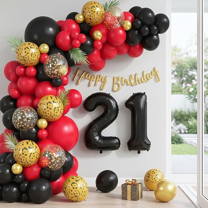 Red and Black Cheetah Print Balloons Arch Kit - Image 4