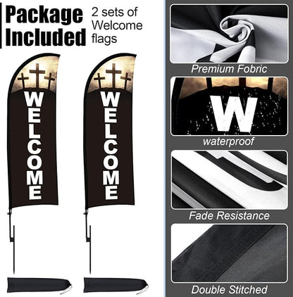 Buryeah 2 Sets Welcome Feather Flag Sign Kit Welcome Banners Swooper Flag - Image 4