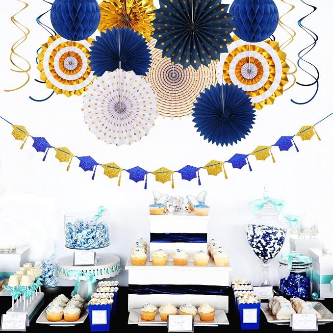 Navy-blue Gold Party-Decorations Graduation Banner-Streamers - Image 6