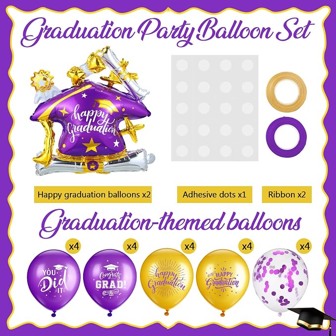 Jenaai Purple and Gold 27 Pcs 2026 Graduation Balloon Centerpiece - Image 3