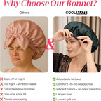 CoolMate Adjustable Satin Silk Bonnet for Sleeping Women, Tie Double Lined Silk Bonnet for Women Long Hair