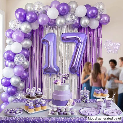Purple Number 17 Balloon 40 Inch, Large Metallic Mylar Foil 17 Balloons - Image 3