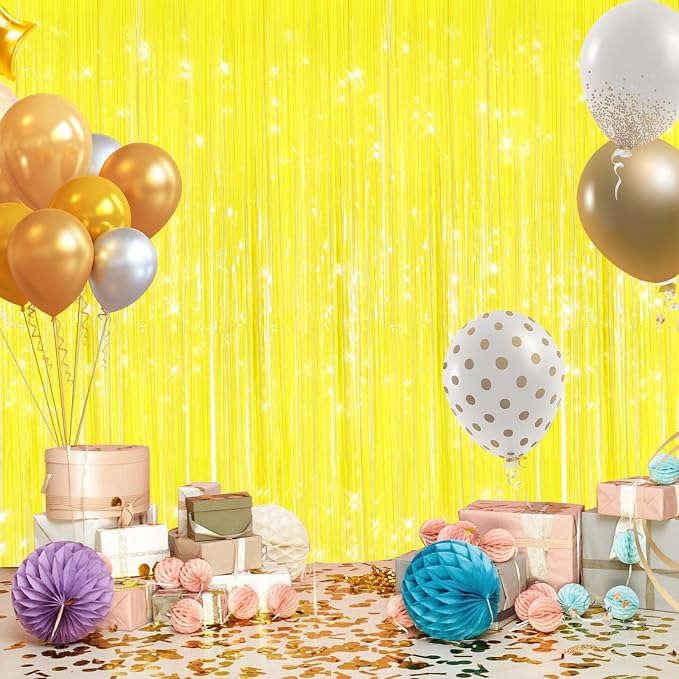 GCB 2Pack Macaron Yellow Metallic Tinsel Foil Fringe Curtains, Door Streamers - Image 6