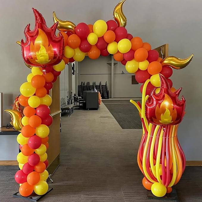 Fire Truck Balloons, 12inch Red Orange Yellow Balloons, Metallic Gold Confetti - Image 6