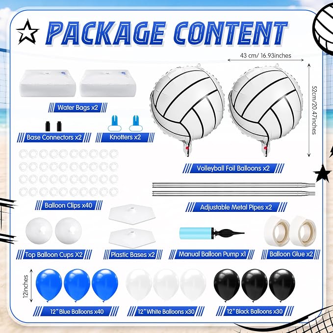 Kasyat 2 Sets Volleyball Balloon Column Stand Kit Blue Black White Volleyball - Image 3