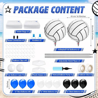 Kasyat 2 Sets Volleyball Balloon Column Stand Kit Blue Black White Volleyball - Image 3