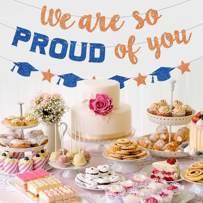 We Are So Proud of You Banner Prestrung Orange and Blue Graduation Banner - Image 5