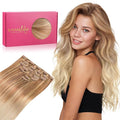 WENNALIFE Clip in Hair Extensions Real Human Hair, 14 Inch 120g 7pcs Ash Beige Blonde Blend Remy Hair Natural Double Weft
