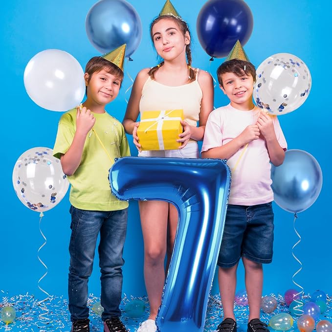 7 Balloon Number Dark Blue, Big Number 7 Mylar Balloon Pastel Navy Blue - Image 4