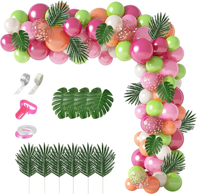 117Pcs Tropical Balloons Arch Garland Kit Luau Party Decorations | Hot Pink by OUDDY