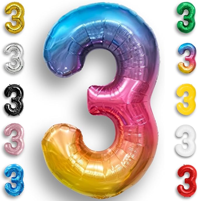 Rainbow Number Balloons 3 Mylar Foil 40 Inch by Unknown