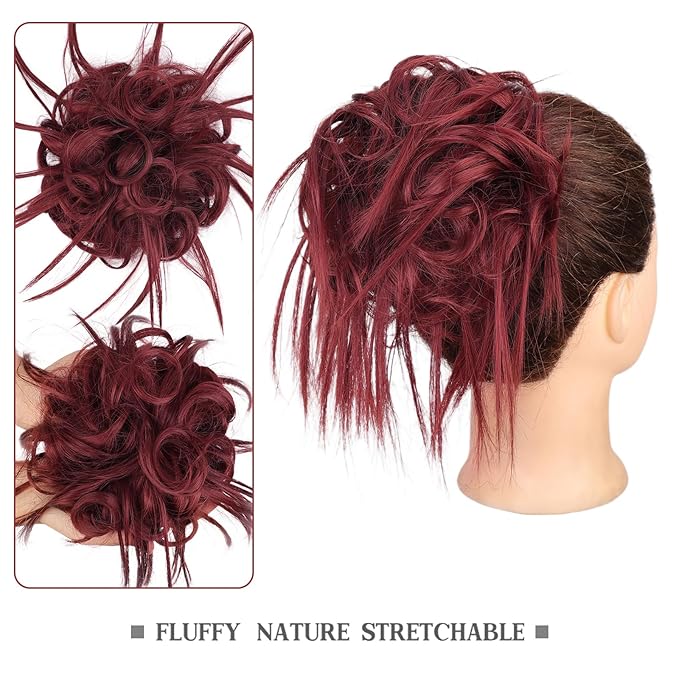 HMD Tousled Updo Messy Bun Hair Piece Hair Extension Ponytail With Elastic Rubber Band Updo Bun Synthetic Hairpieces for Women