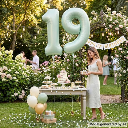 40 Inch Olive Green Number 19 Balloon - Image 6
