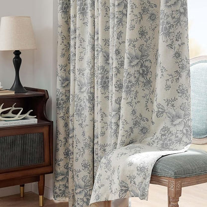 jinchan Grey Floral Linen Blackout Curtains Lined 90 Inch Back Tab 2 Panels | - Image 8