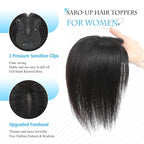 SARO-UP Hair Toppers for Women Real Human Hair Toppers for Women with Thinning Hair pieces with No Bangs 3 * 4Inch Hand-Tied Invisible Upgrade Swiss Base 10Inch Topper (Natural Black)