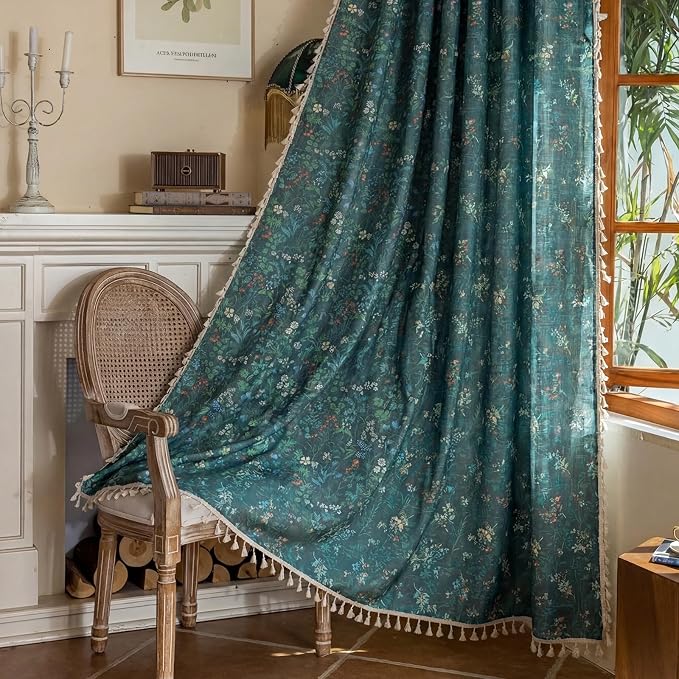 Floral Rod Pocket Semi Sheer Living Room 2 Panel Curtains 84 Inches Long | by ENJOYBRIDAL