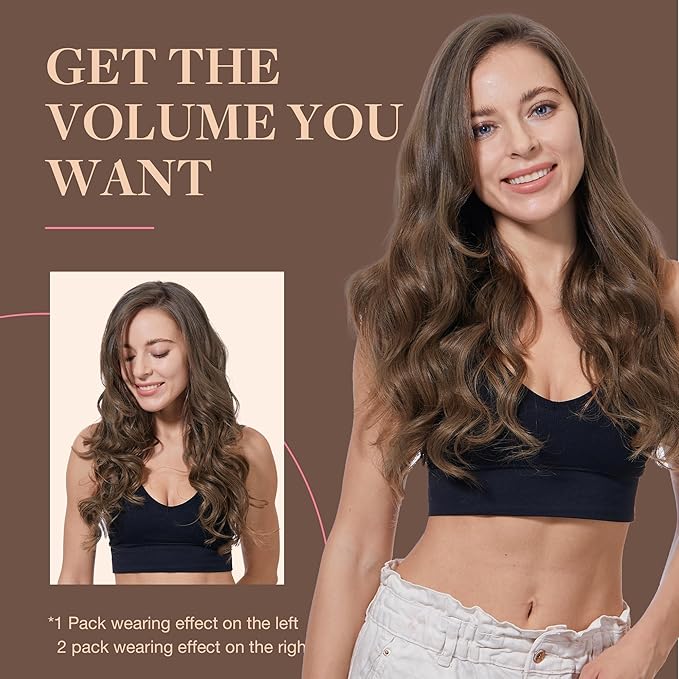 GOO GOO Clip in Hair Extensions Real Human Hair, Remy Human Hair Extensions Clip ins for Women, Natural Human Hair, 20inch 160g 7Pcs, #5 Light Ash Brown