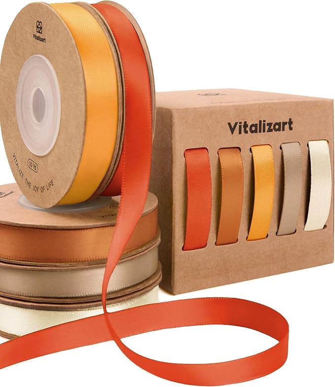 Vitalizart Terracotta Ribbons for Crafts 3/8" x 50Yds Double-Faced Satin | by Vitalizart