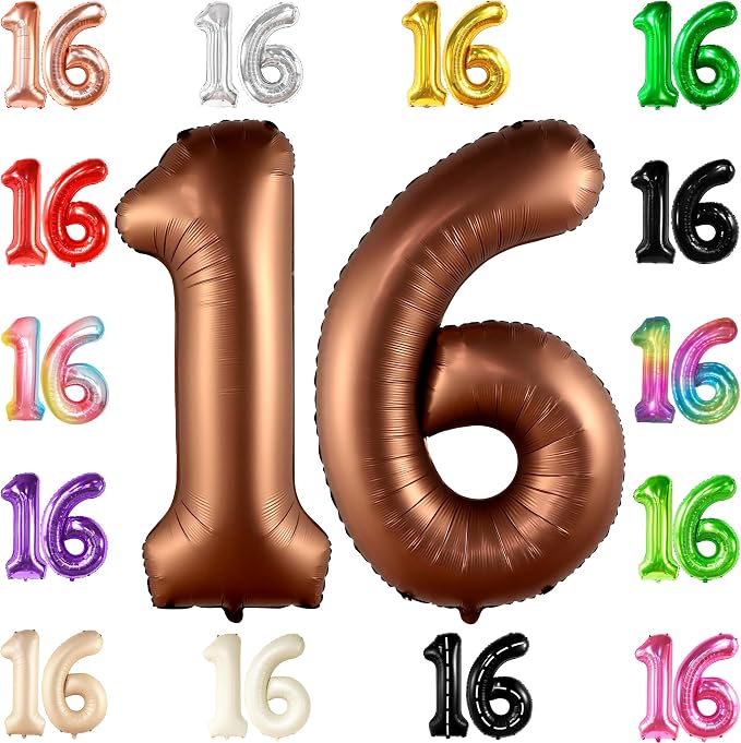 KatchOn Coffee Brown 1-Piece Number 16 Balloon by KatchOn