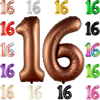 KatchOn Coffee Brown 1-Piece Number 16 Balloon by KatchOn