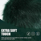 Faux Fur Headband for Women Elastic Fuzzy Thick Earmuffs Winter Headwrap Ear Muffs Furry Ear Warmers Cold Weather (Dark Green)
