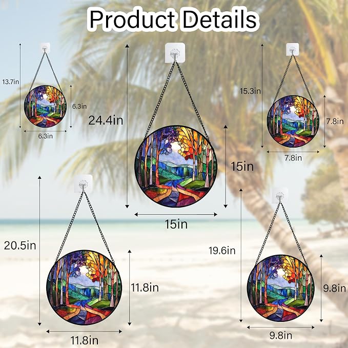 DASTOLL Stained Glass Window Hanging, Colorful Forest Landscape Tree Suncatcher - Image 7
