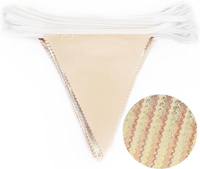 Rose Gold Champagne Gold Beige Party Decorations Metallic Fabric Triangle Flag - Image 2