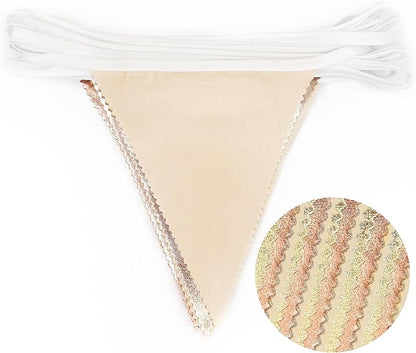 Rose Gold Champagne Gold Beige Party Decorations Metallic Fabric Triangle Flag - Image 2